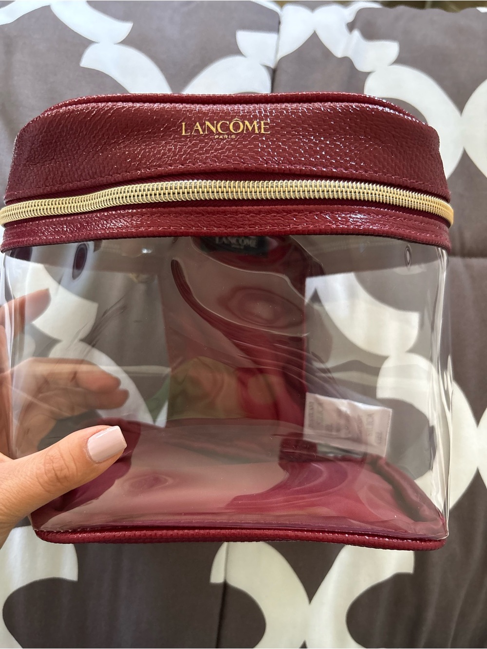 Lancome Clear & Red Makeup Bag Rose Zipper Brand New